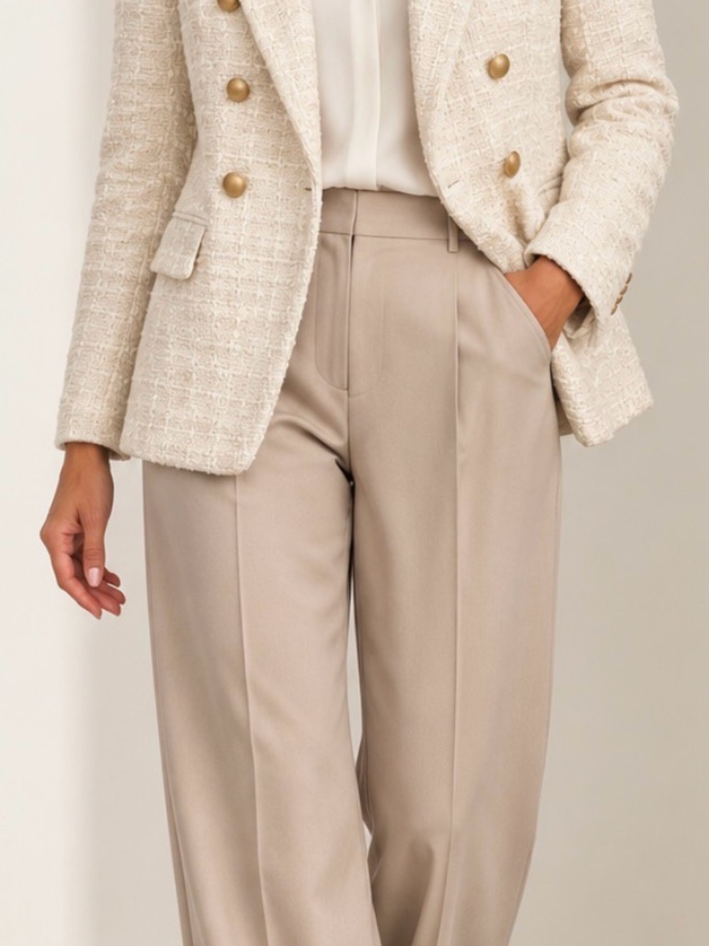 Express Cream Tweed Double-Breasted Blazer with Gold Buttons - Picture 2 of 9
